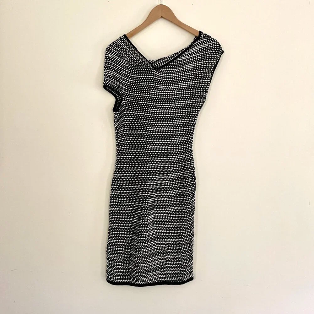 Roland Mouret Knit Bodycon Designer Dress Asymmetrical Black and White Size S - Picture 7 of 10